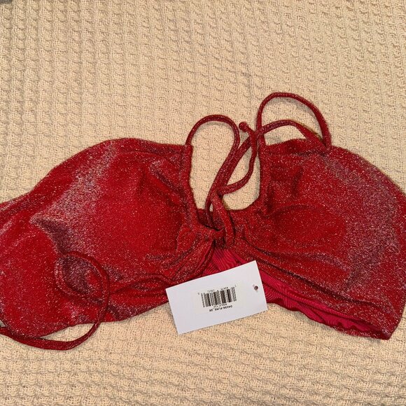 dippin' daisy's Amalfi String Tie Bandeau Bikini Top in Flame, Size 2X - Picture 6 of 7